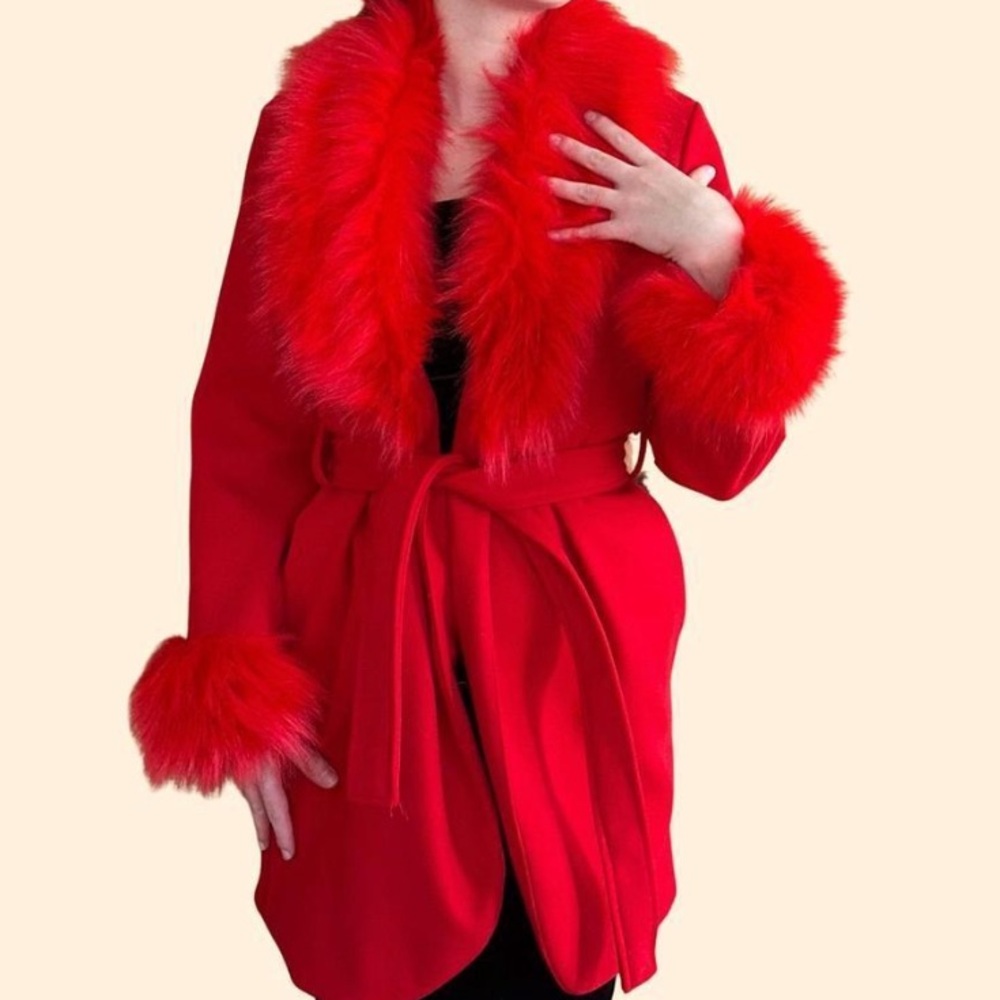 red fluffy coat